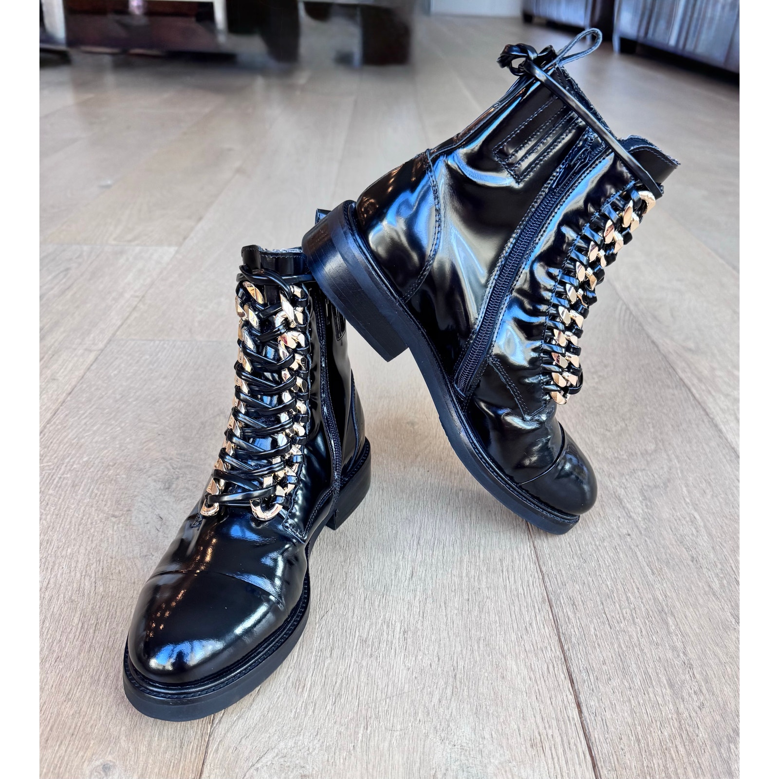 Jeffrey Campbell Black And Gold Combat Boots